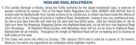 Highland Road one-way
