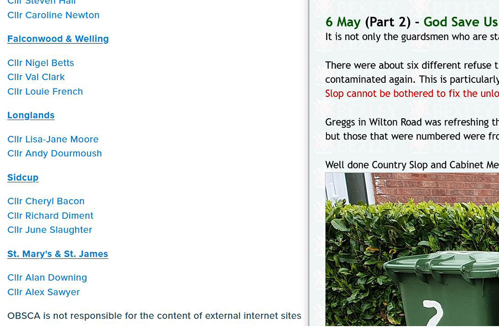 Old Bexley and Sidcup Conservatives out of date website