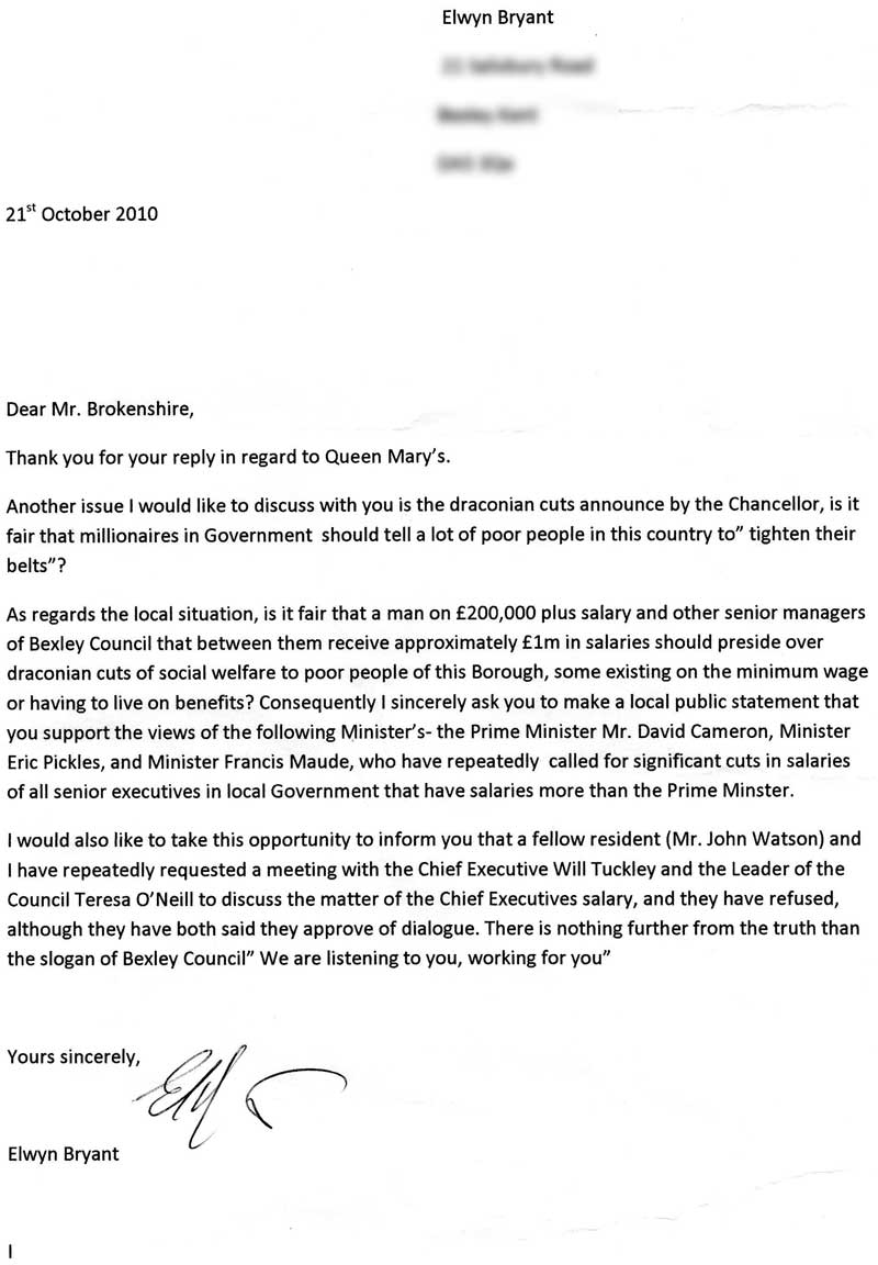 Letter to MP