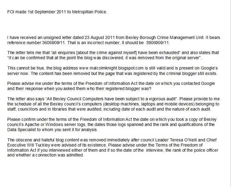 Freedom of Information request to the Metropolitan Police