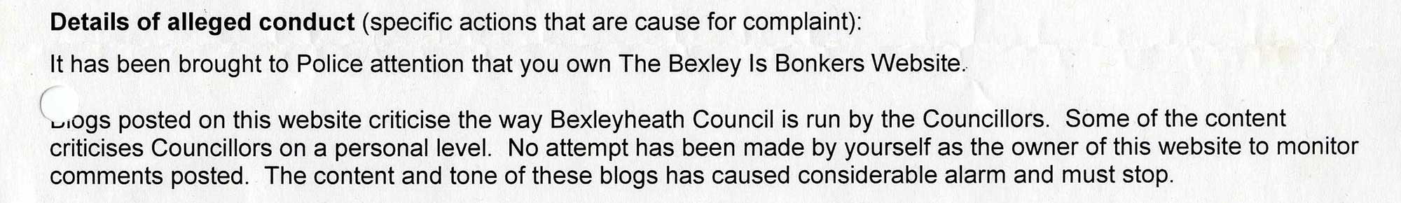 Letter alleging harassment