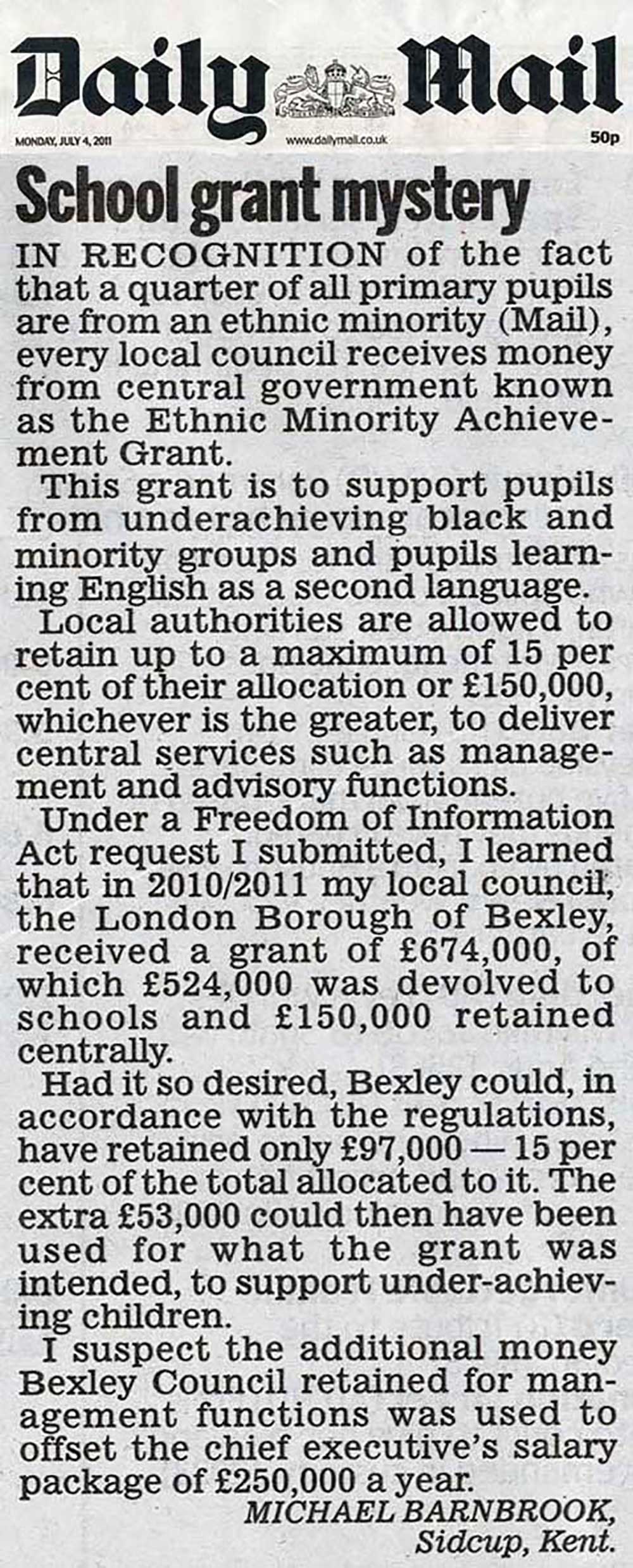 Daily Mail, 4th July 2011