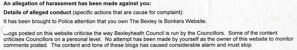 Extract from Harassment Letter