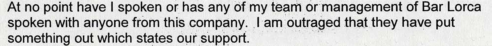 Bar Lorca statement Bar Lorca statement