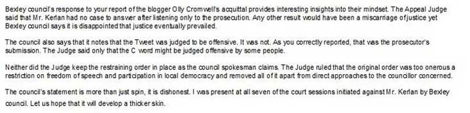 Original submission to News Shopper