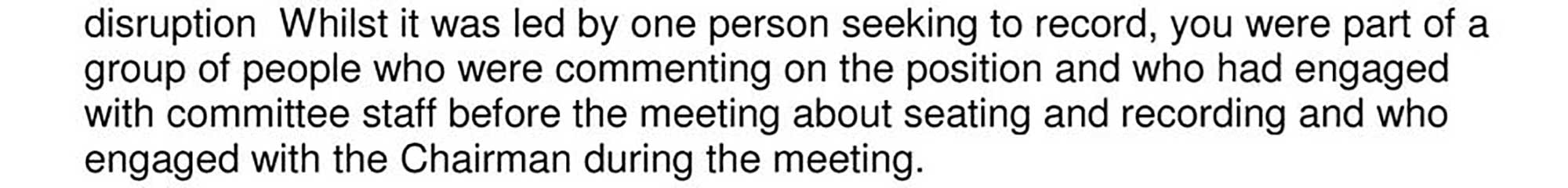 Extract from Will Tuckley's letter