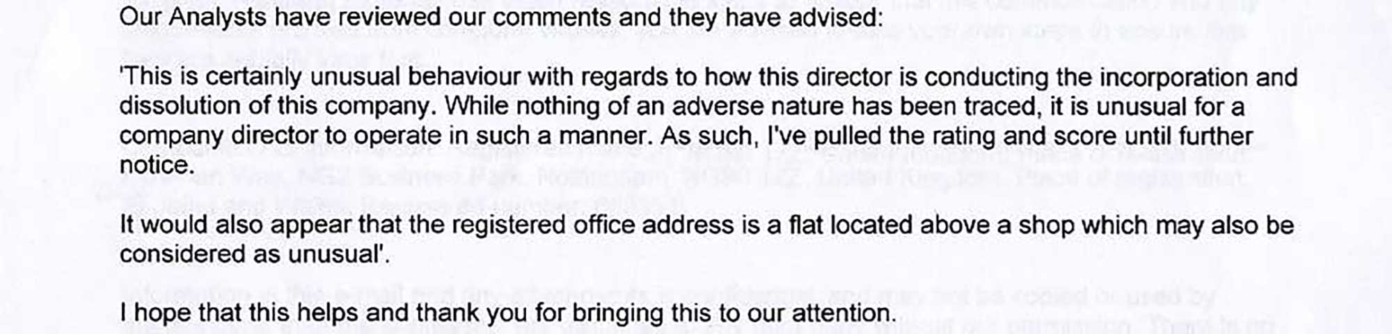 Comment by credit reference agency Experian