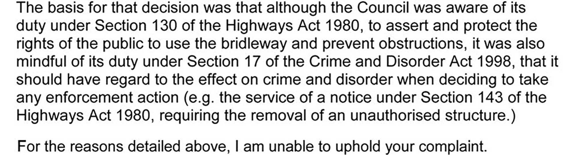 Complaint rejected (Edited extract) Rejected