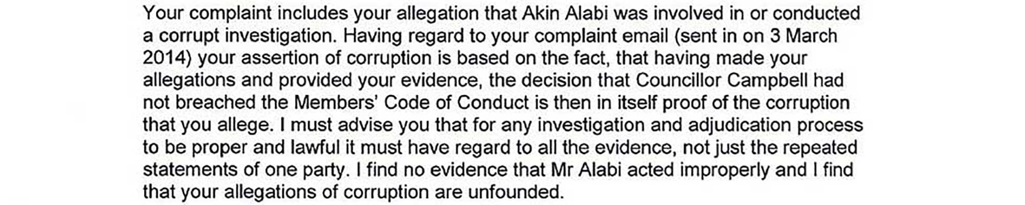 Extract of letter from Director Paul Moore Moore