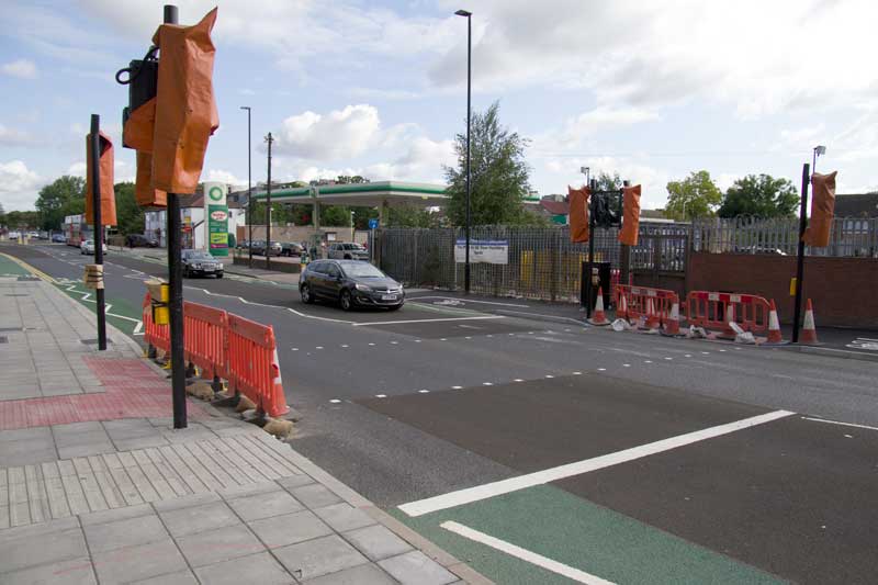 Pedestrian crossing, Sainsbury's Abbey Wood. Click to enlarge Sainsburys
