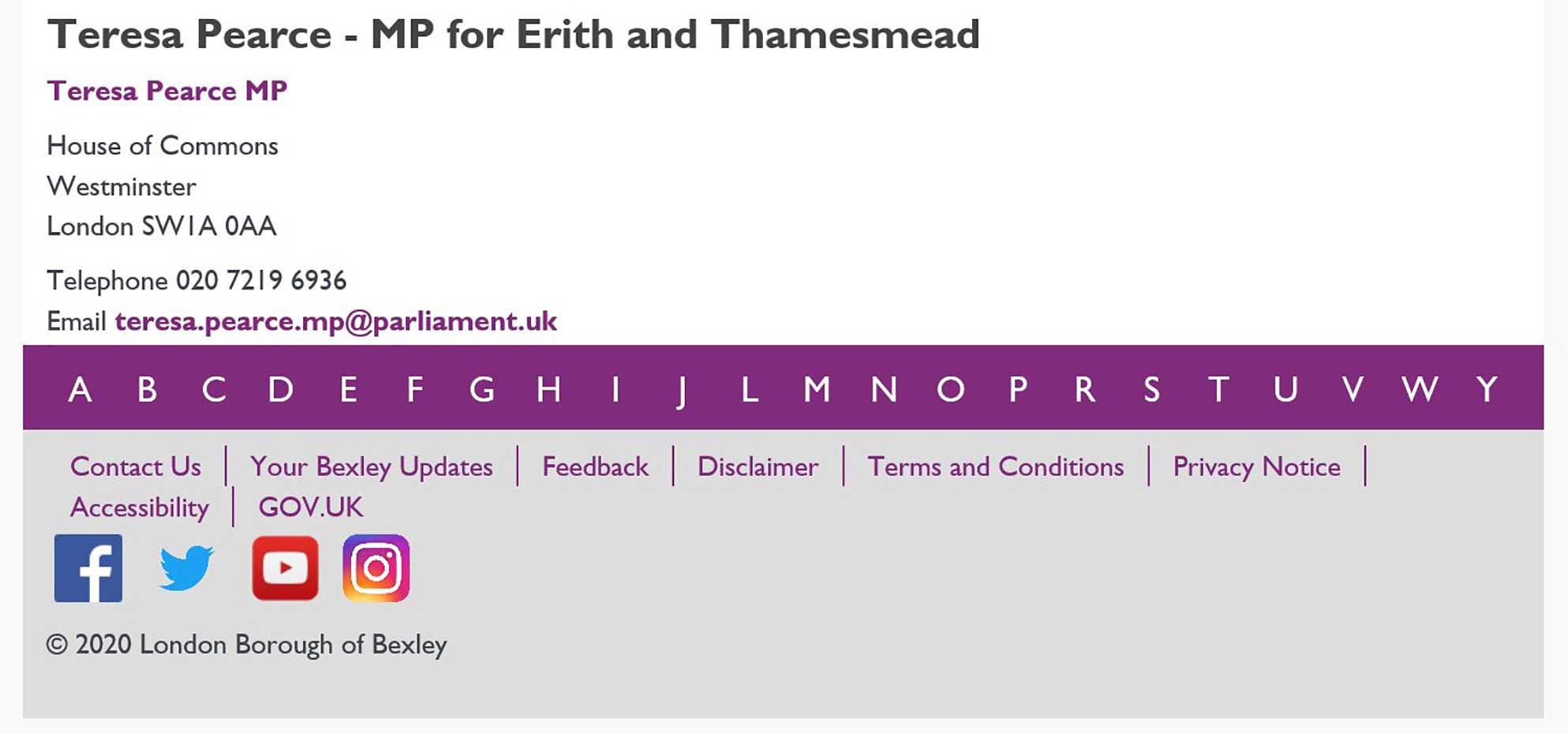 Bexley Council web page