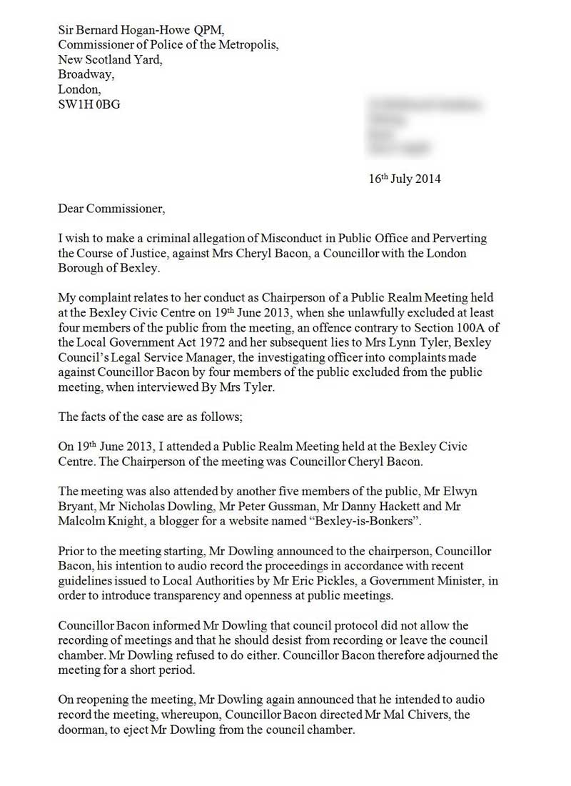 Letter to Hogan-Howe