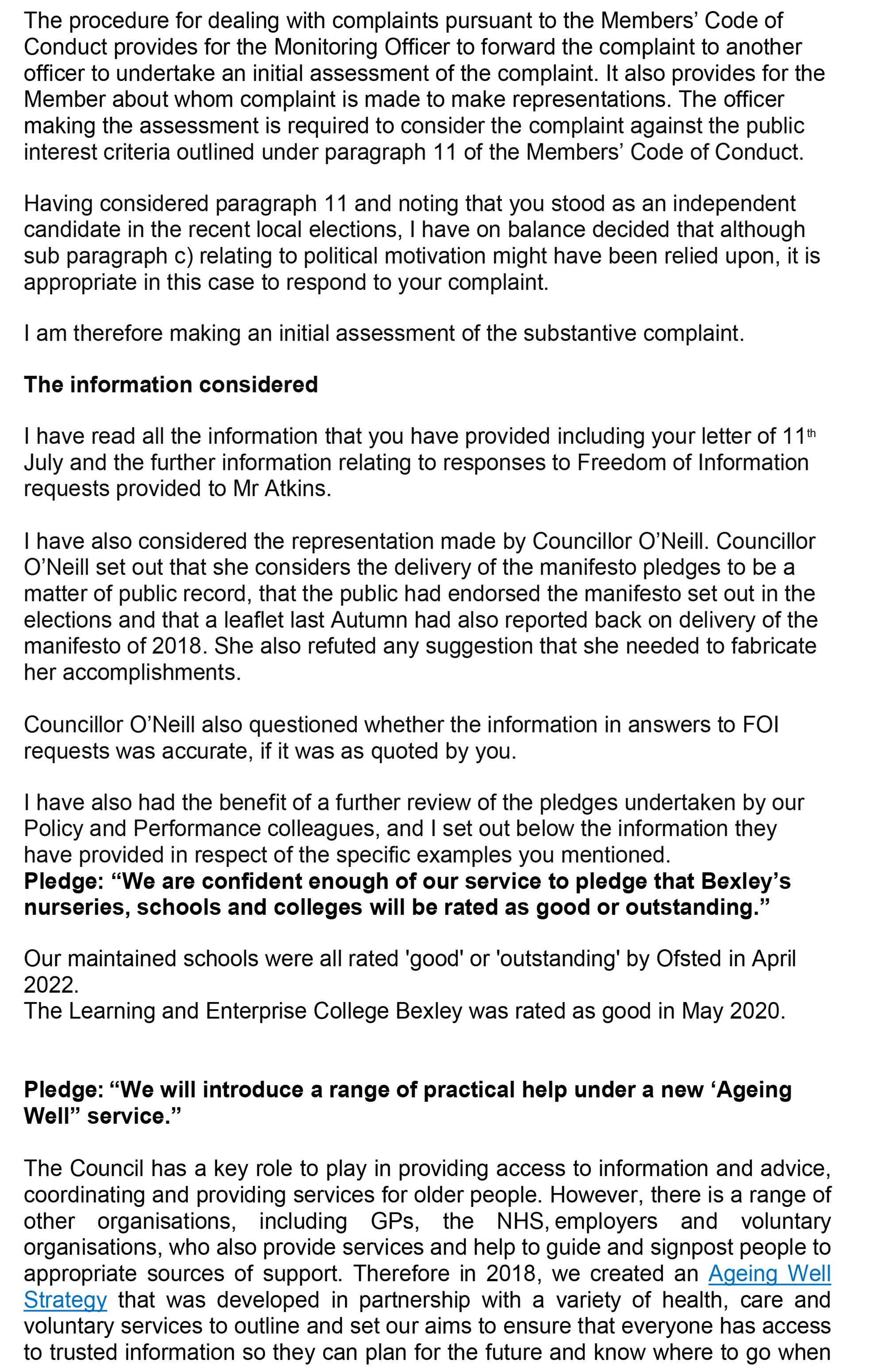 Reply from Deputy Director Corporate Services