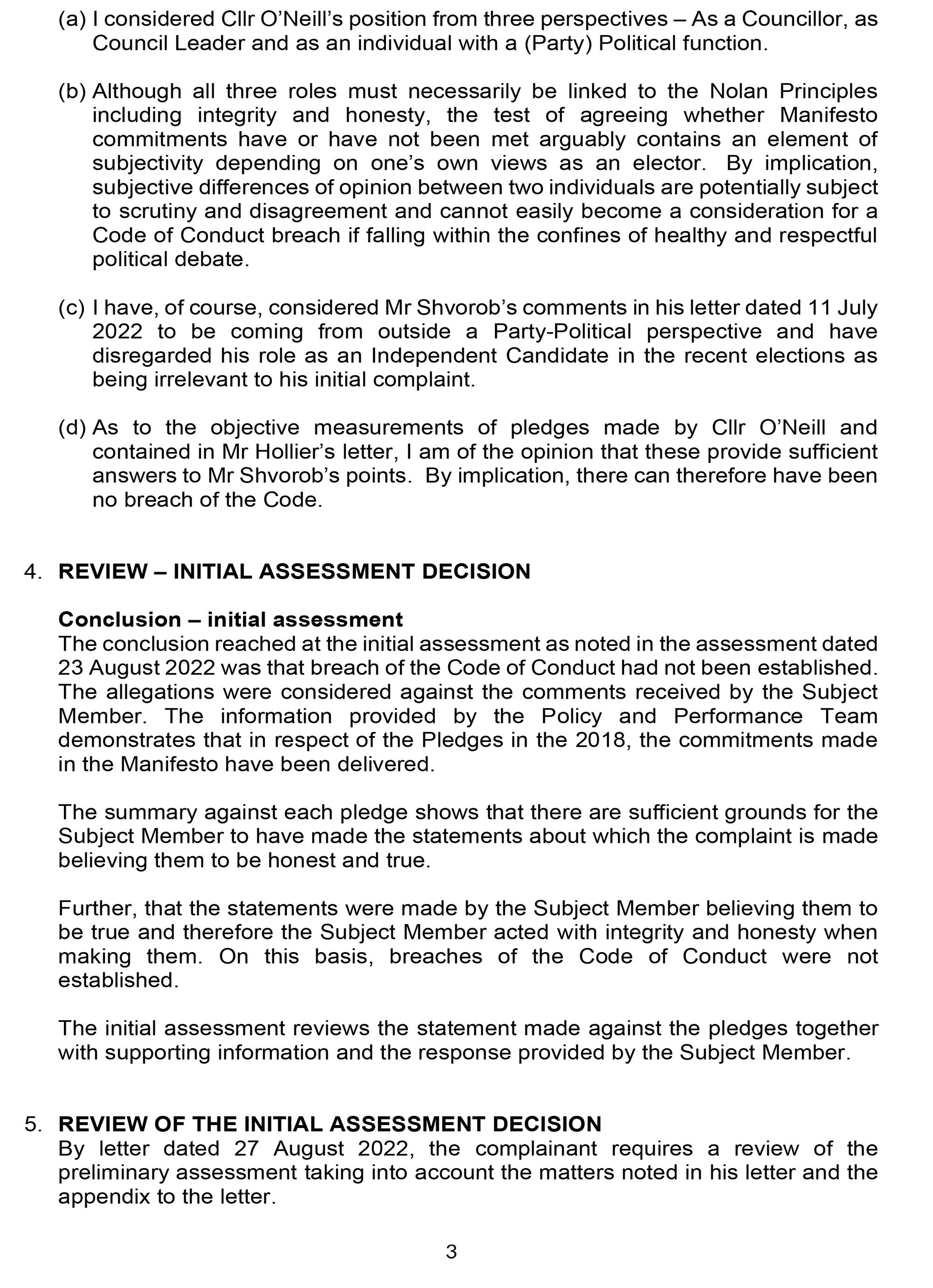 Reply from Monitoring Officer