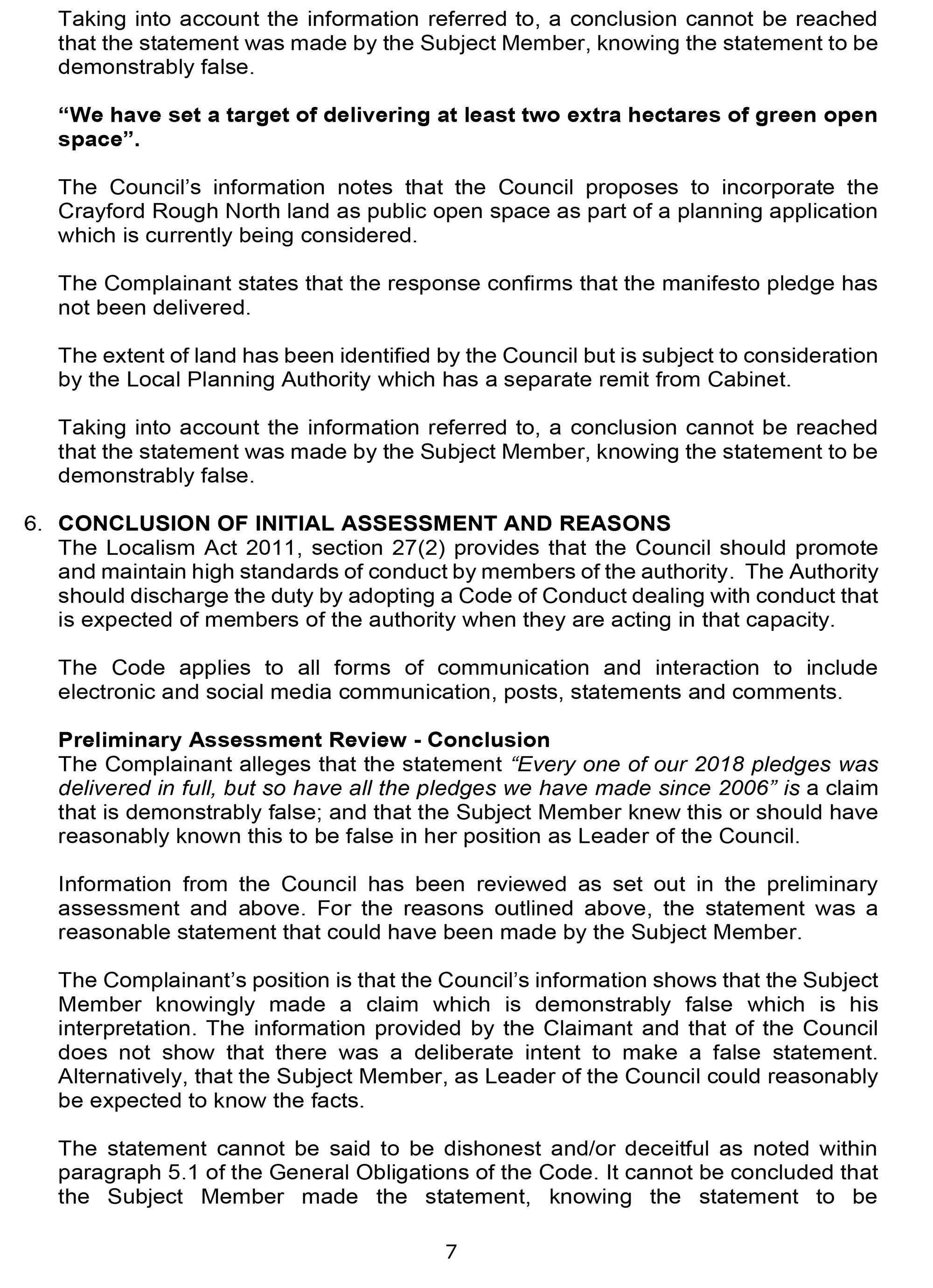 Reply from Monitoring Officer