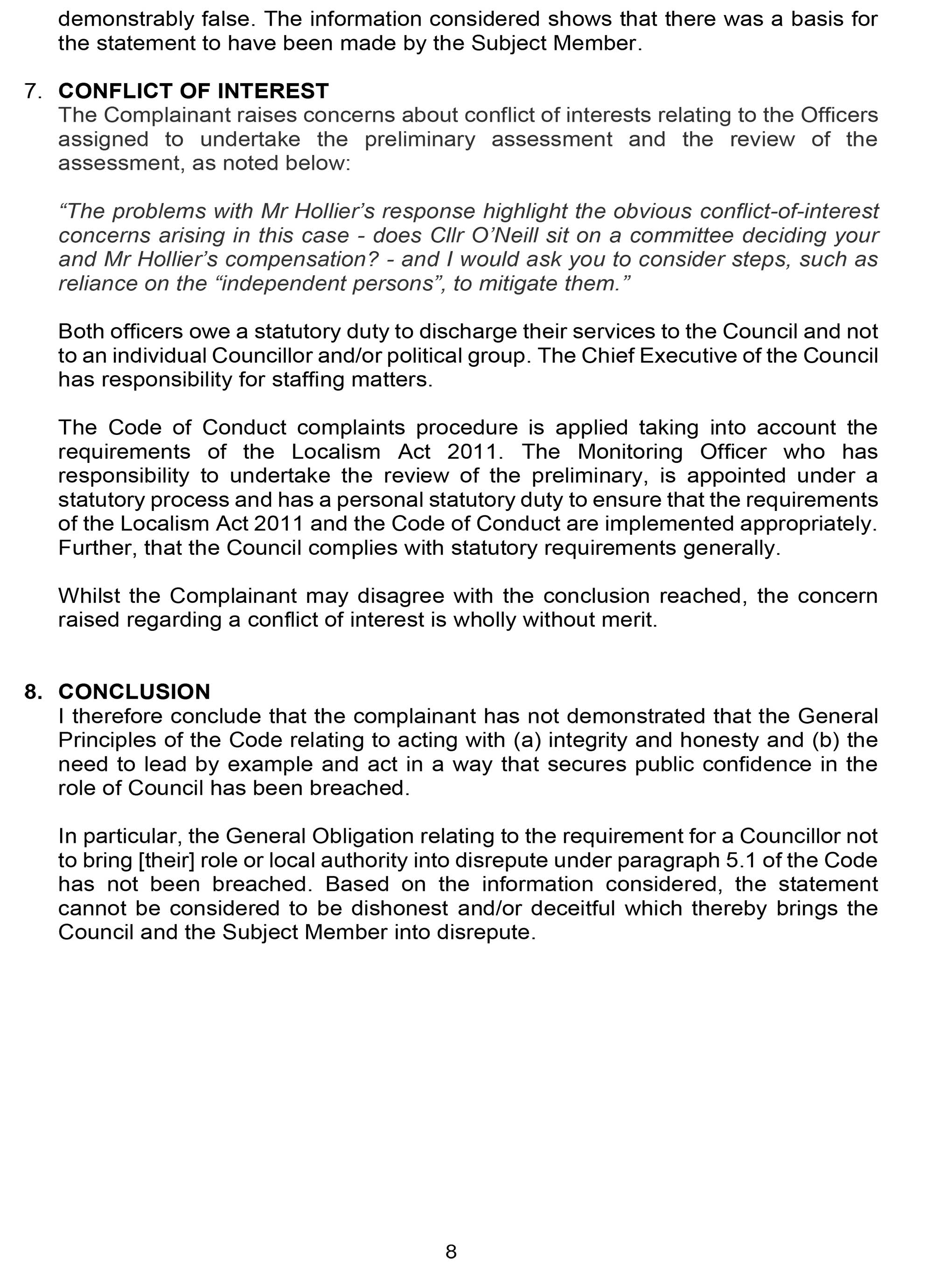 Reply from Monitoring Officer