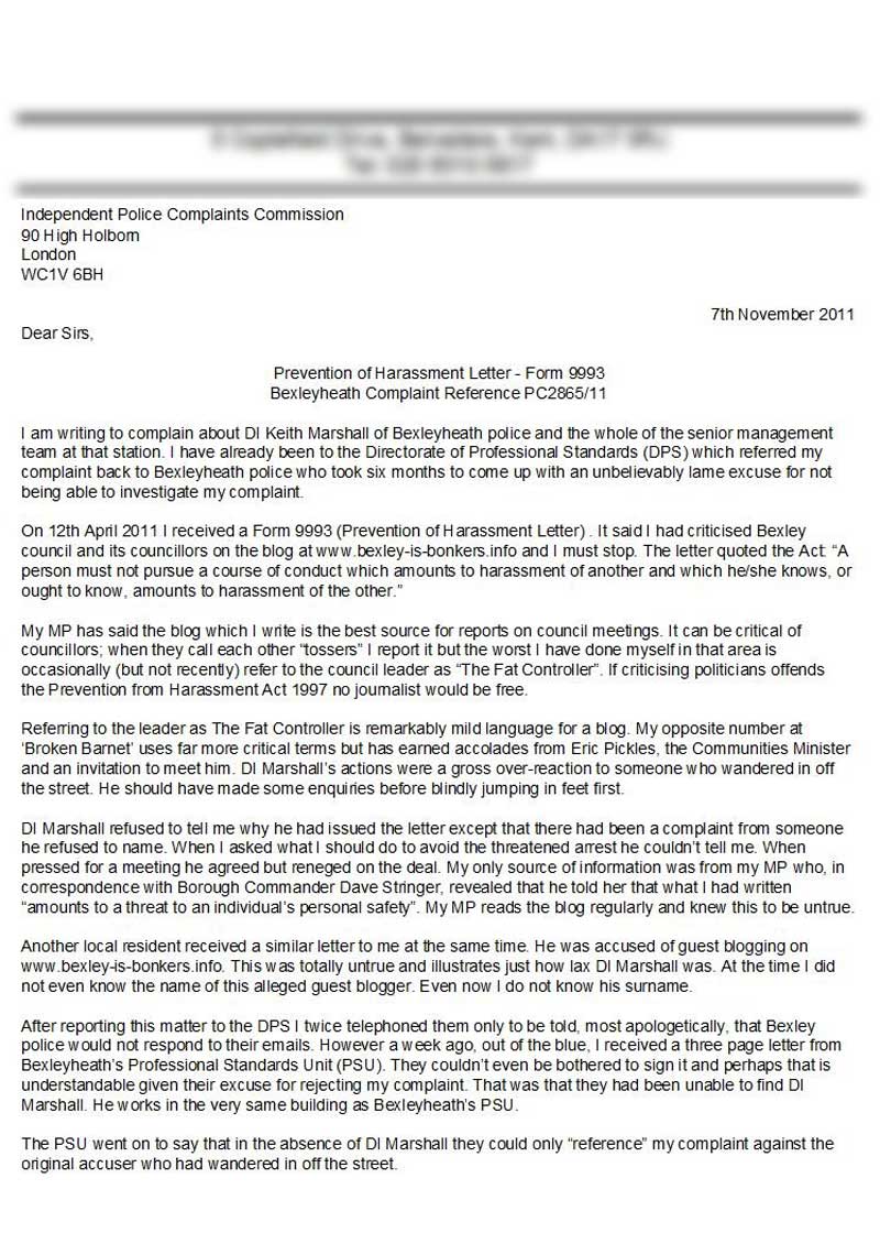 Complaint to IPCC about the issue of Form 9993