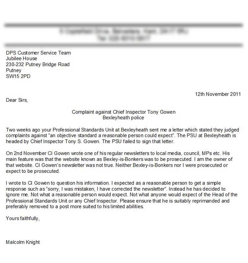 Complaint to Directorate of Professional Standards