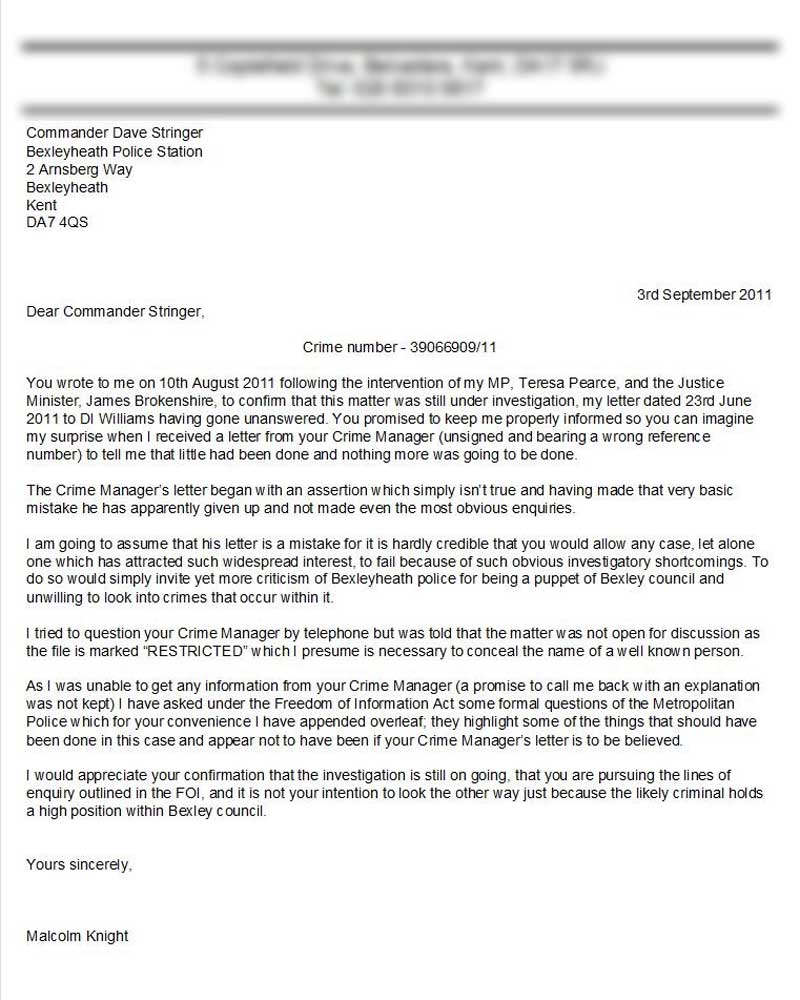 Letter to Commander Stringer