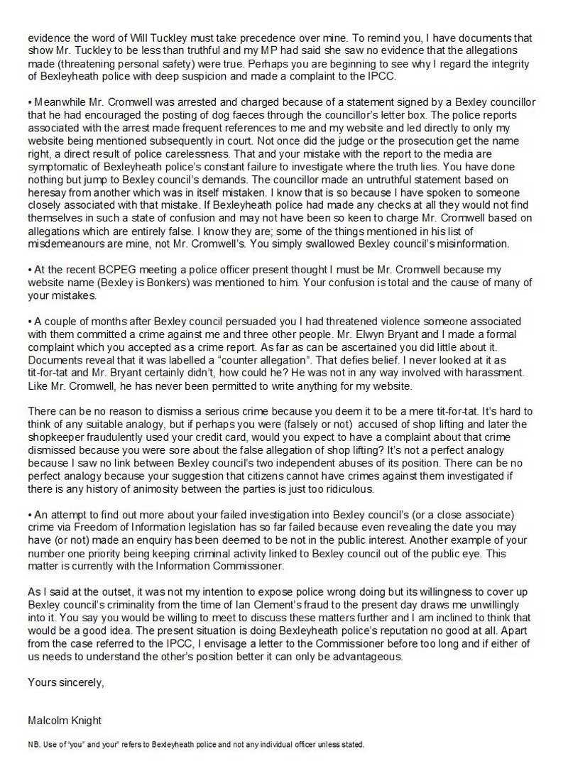 Letter to Chief Inspector Gowen