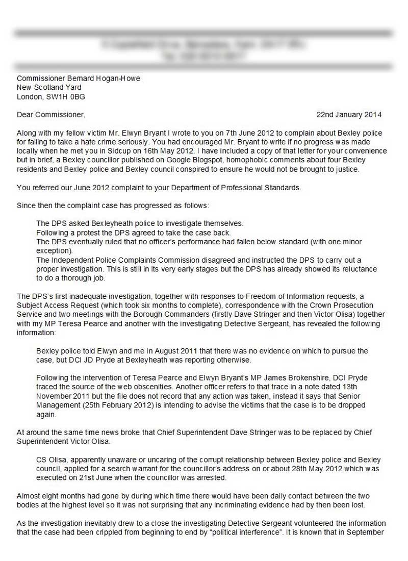 Letter to Met. Commissioner