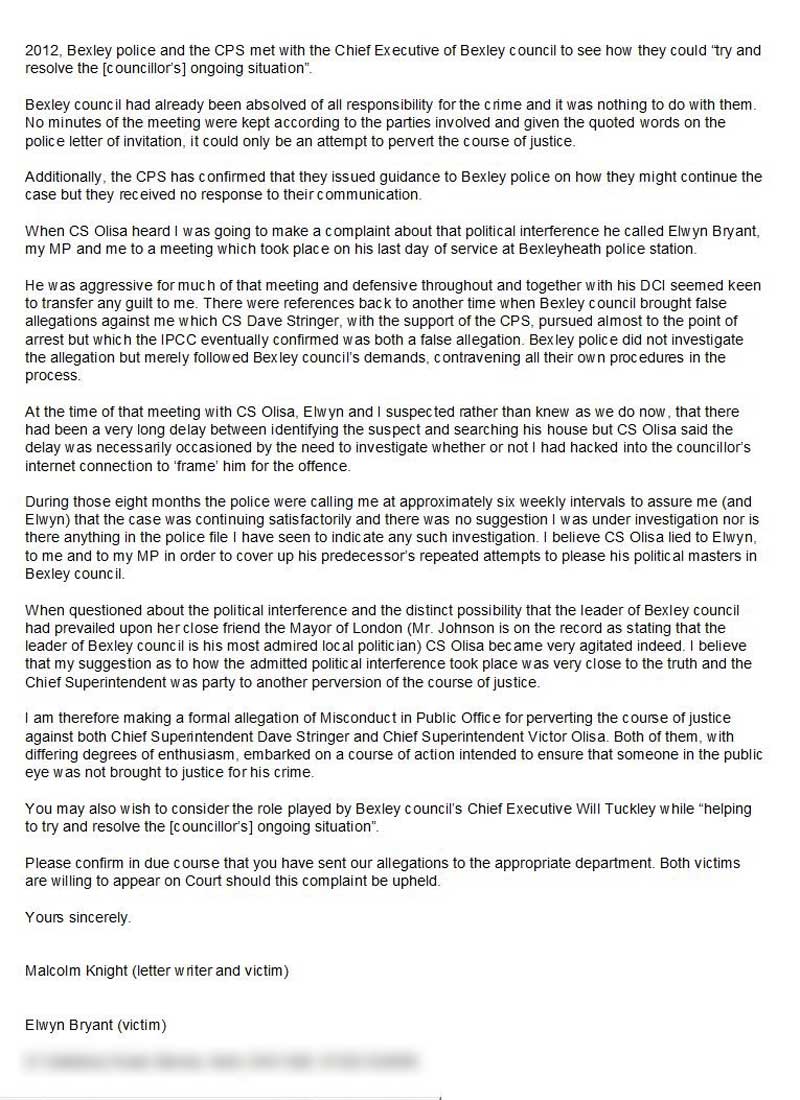 Letter to Met. Commissioner