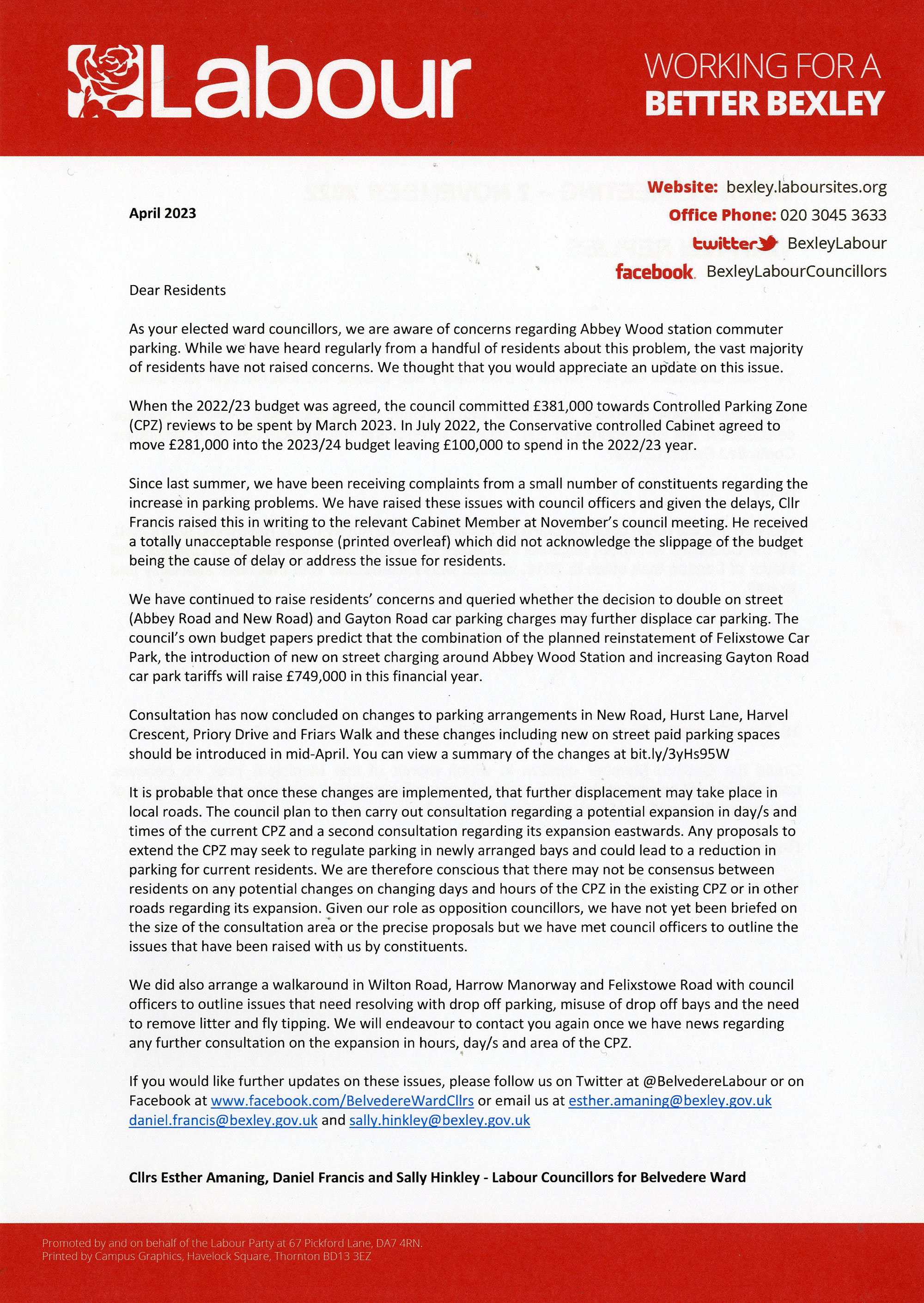 Car parking charges announcement