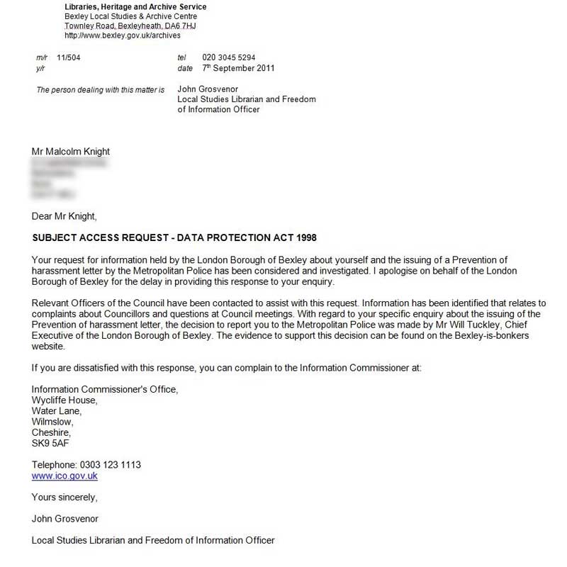 Subject Access Request - response