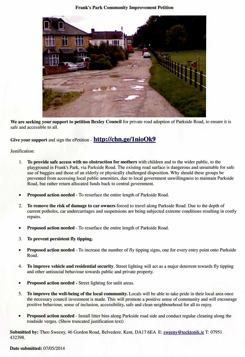 Parkside Road Petition