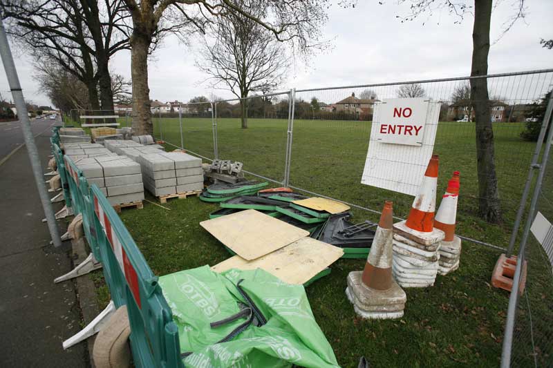 Building materials on Shoulder of Mutton Green